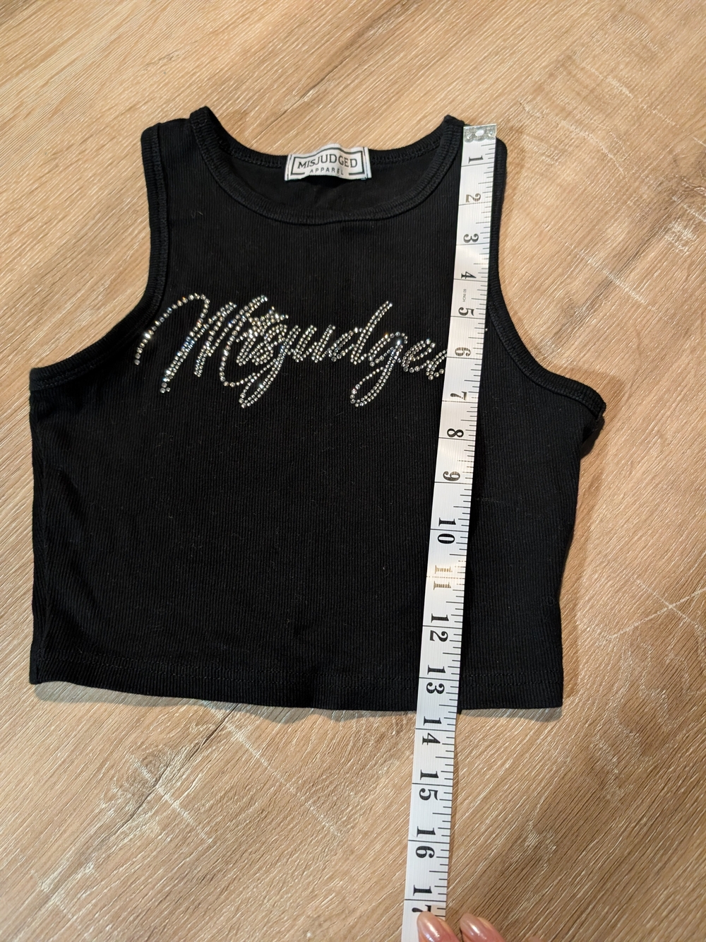 Missguided Black Ribbed Rhinestone Script Tank - Picture 4 of 5